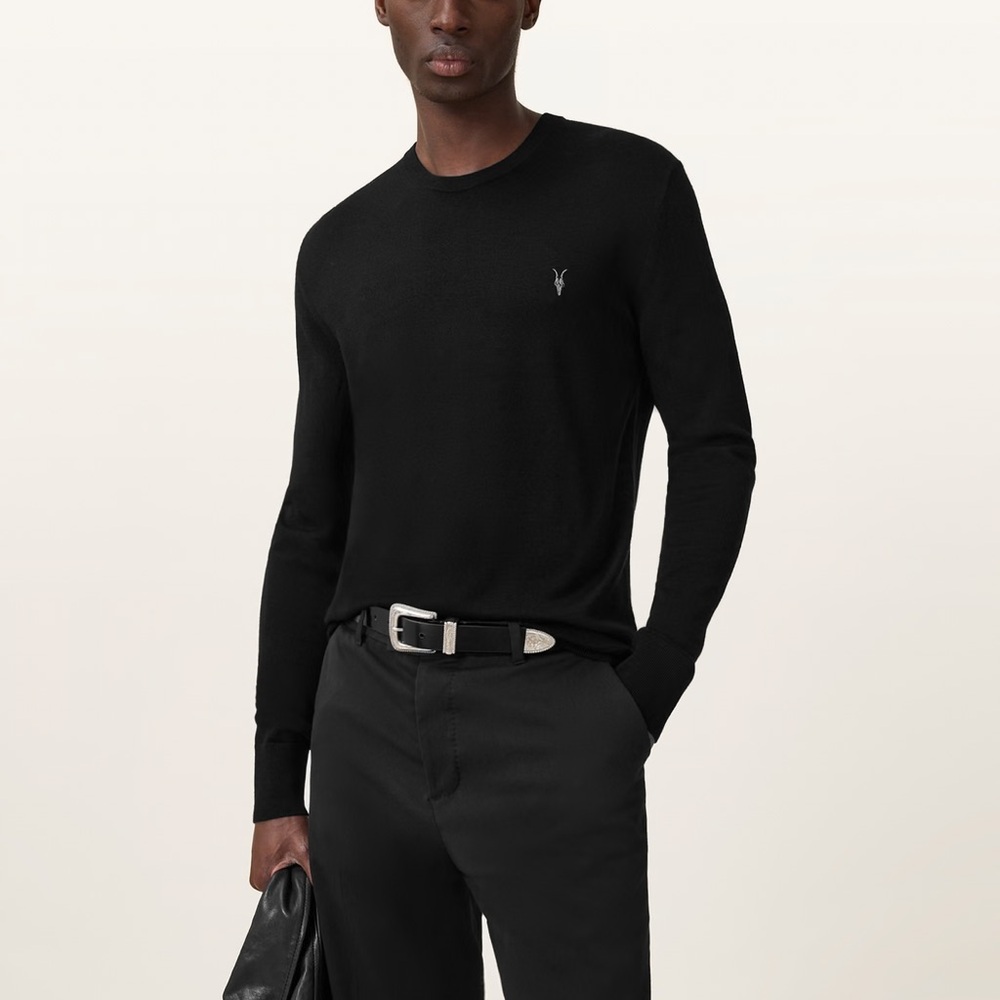 🔥 ALL SAINTS Merino Crew Neck Ramskull Sweater - Black - Slim Fit 🔥